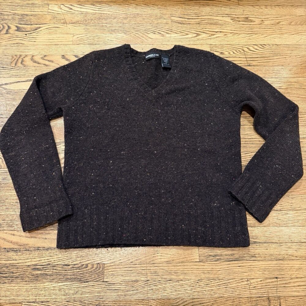 VTG Express Lambswool Sweater Womens M Brown Pullover Y2K Dark Academia Preppy